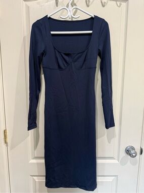 Aritzia Navy Long-Sleeve Midi Bodycon Dress